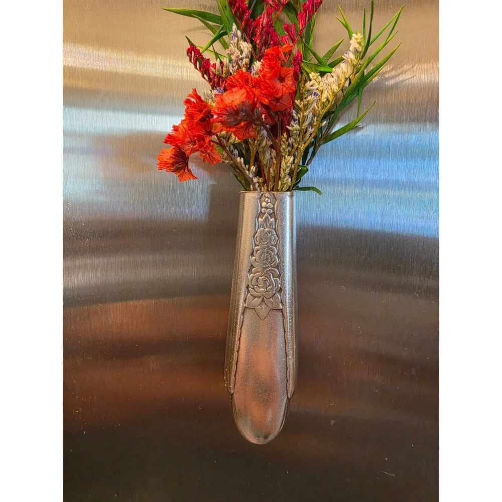 Vintage Silverplated hallow knife Handle Magnetic Bud Vase Floral Rose Decor